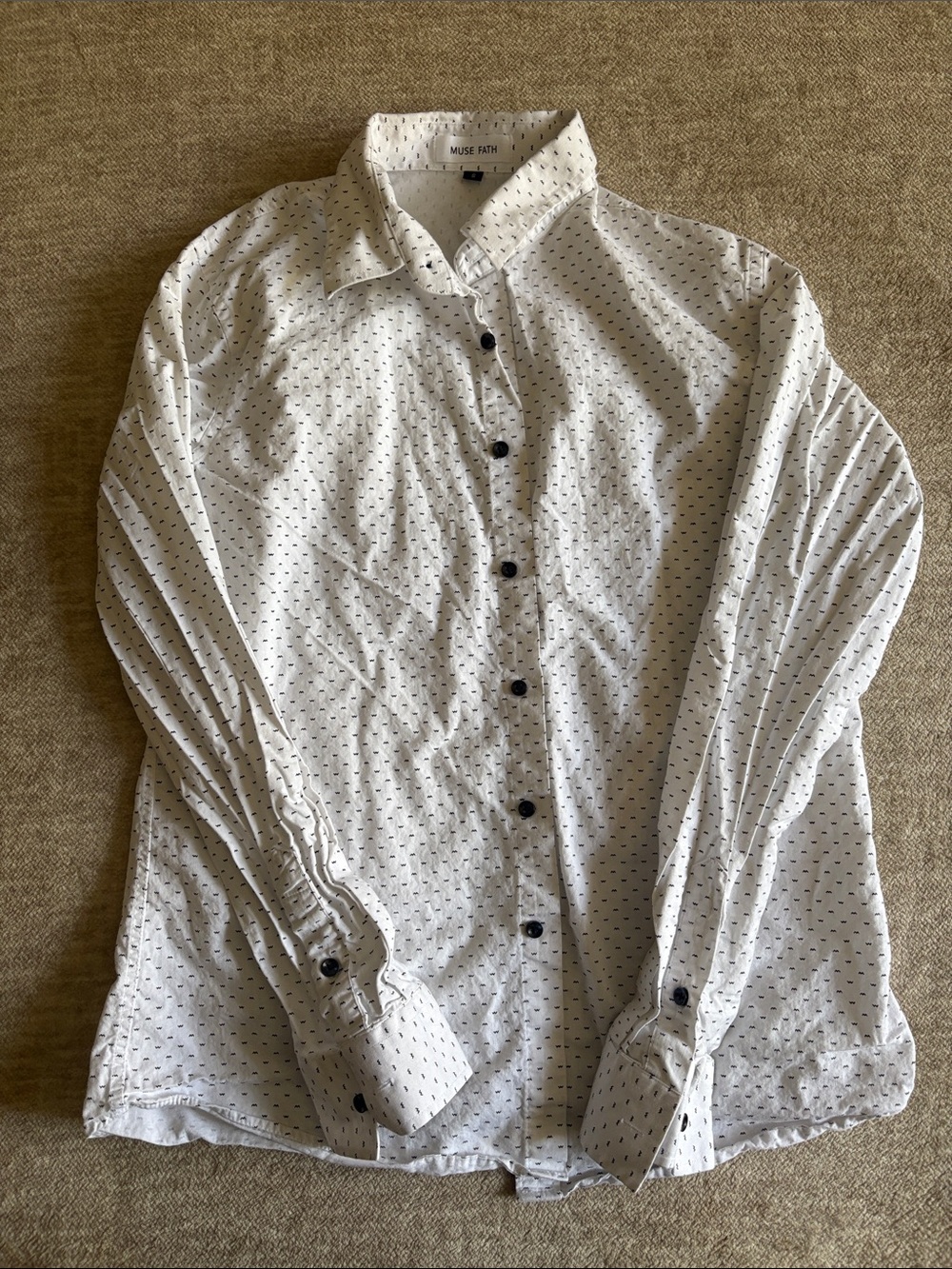 White Micro-Pattern Long-Sleeve Dress Shirt